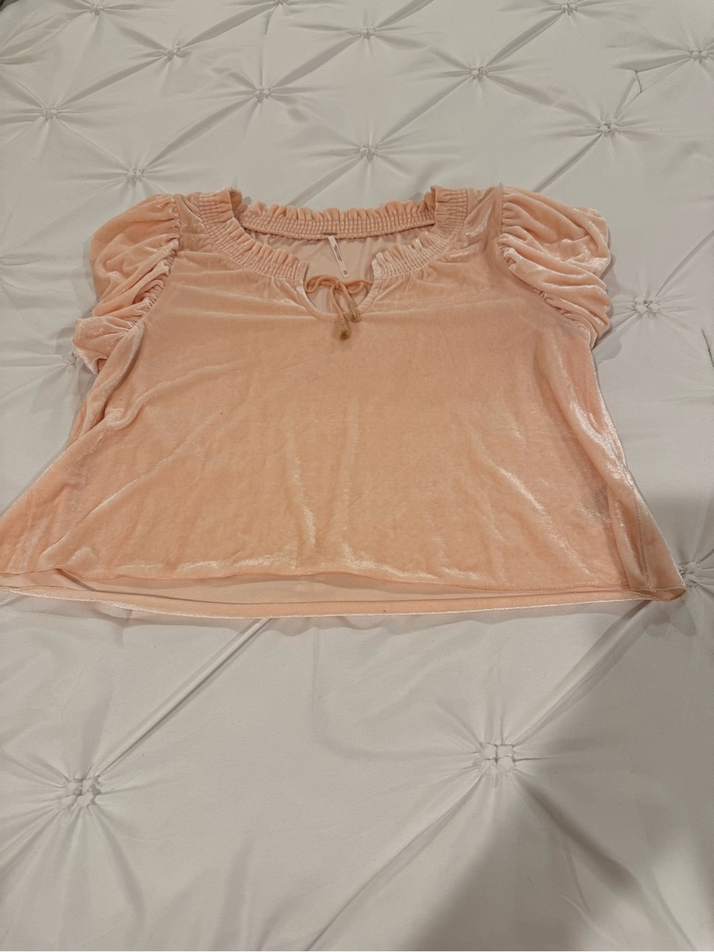 Free People Velvet Puff Sleeve Tie Front Top Blush Pink Size XS - Picture 11 of 16